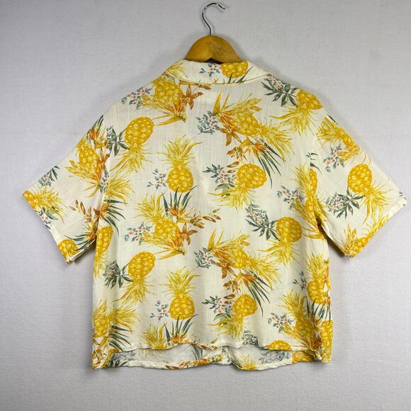 Woman's Linen Blend Pineapple Hawaiian Shirt - Size  Medium Tropical Vacation - Picture 7 of 9